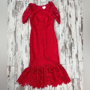 Shoshanna Midnight Floral Lace Midi Dress NWT Cherry Red Size 2